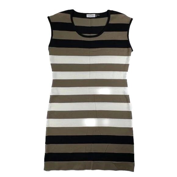 NWT Calvin Klein Striped Knit Crew Neck Sleeveless Mini Dress Size M - Picture 1 of 10